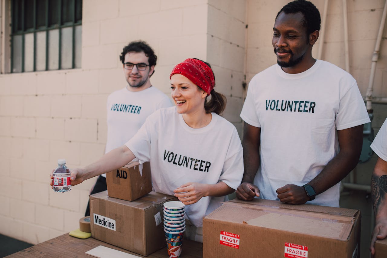 Volunteers delivering essential supplies.