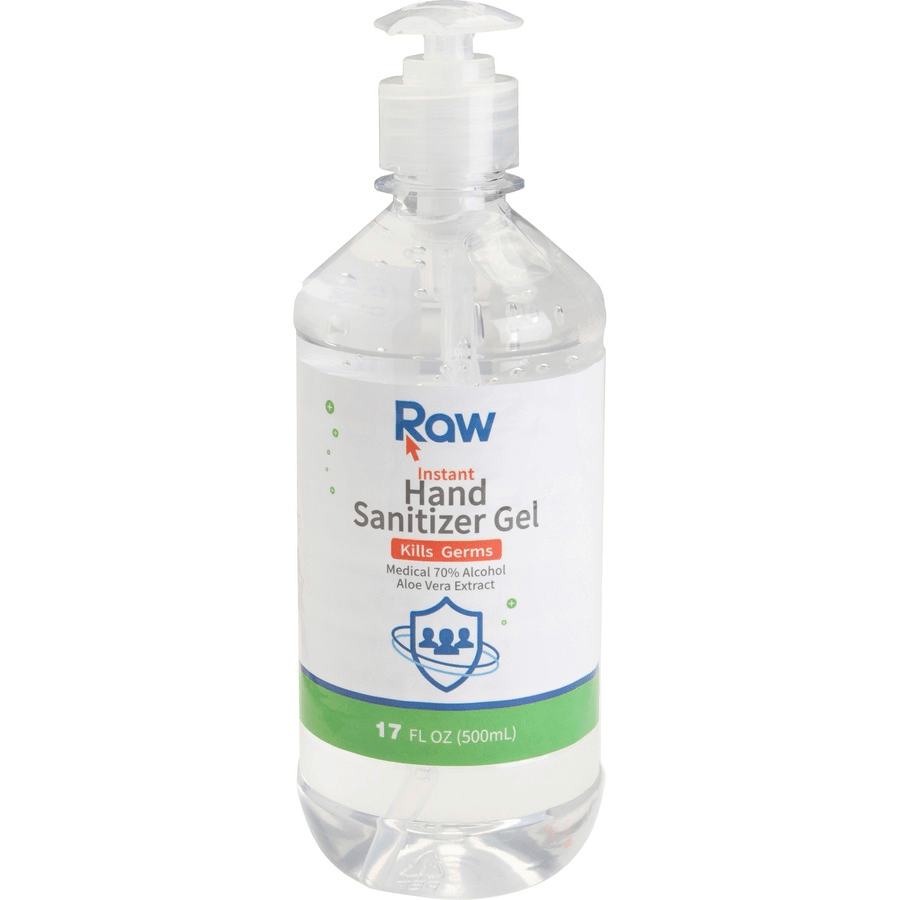 Hand Sanitizer Gel With Pump - Raw Brand - 500 Ml (17oz) - Pack of 20